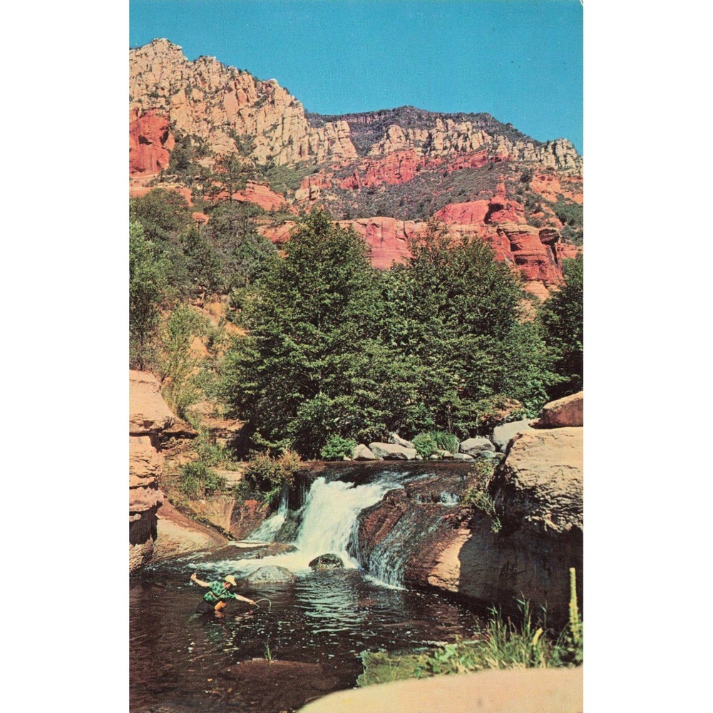 Vintage 1965 Oak Creek Falls Sedona Arizona Postcard Bob Bradshaw Red Rocks